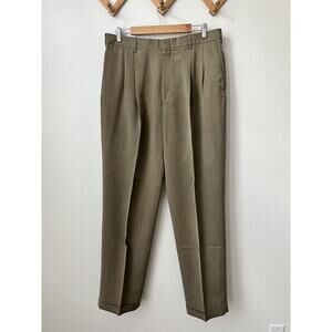 Roundtree & Yorke 2000s easy care mens taupe herringbone cuff dress slacks 36x32